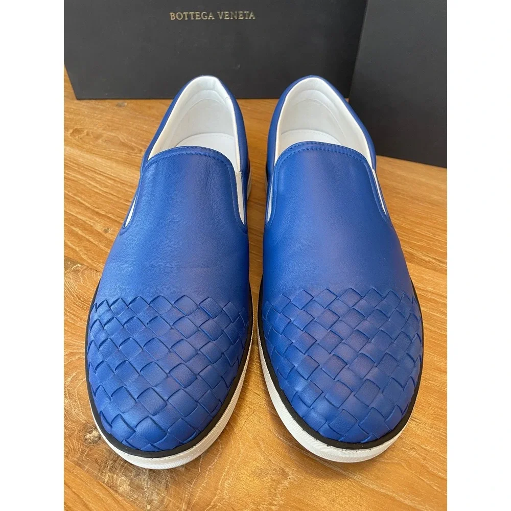 BOTTEGA‎ VENETA Intrecciato Blue Leather 592368 Speedster Slip on Shoes